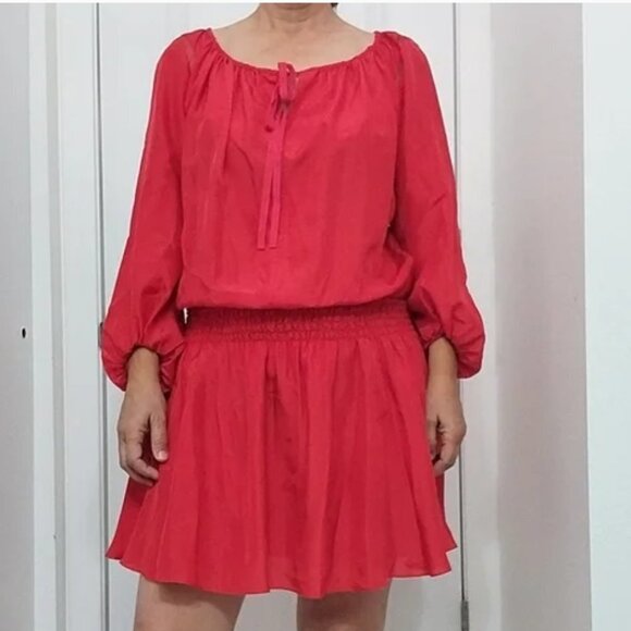 Elizabeth and James smocked waist  red silk dress S - Picture 3 of 15